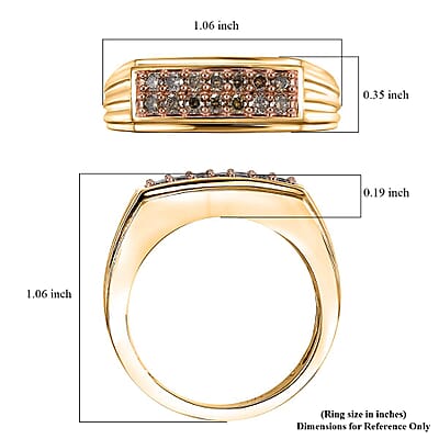 Natural Champagne Diamond 0.50 ctw Men's Ring in Vermeil Yellow Gold Over Sterling Silver (Size 10.0)