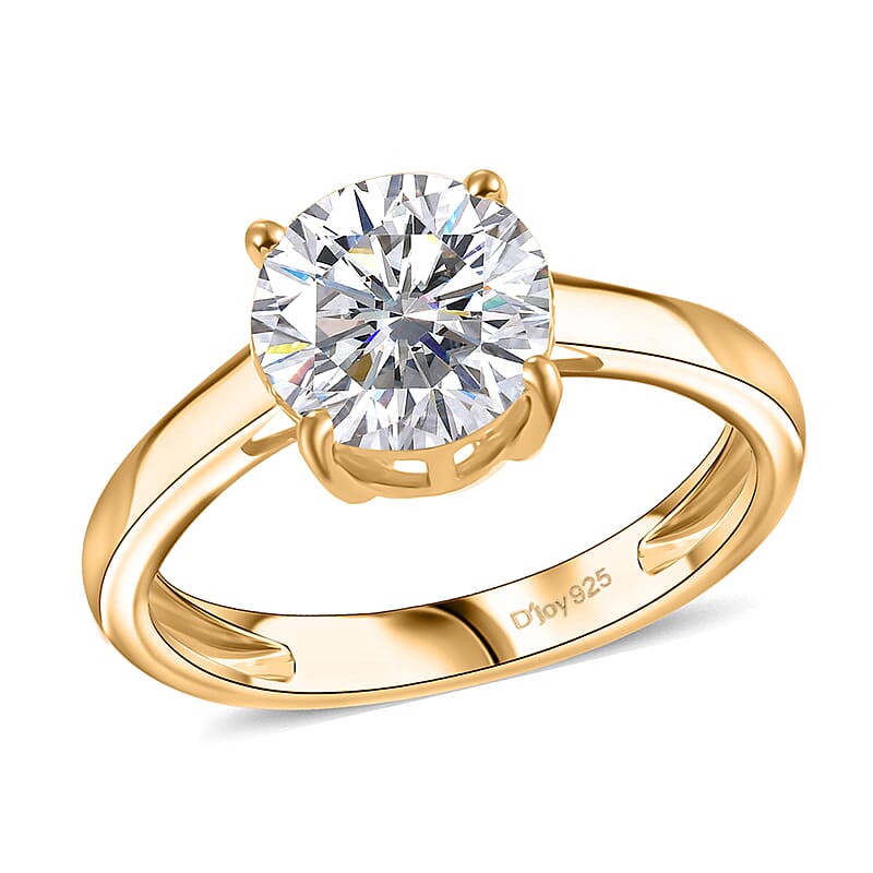 D'Joy Moissanite 1.40 ctw Solitaire Ring in 18K Vermeil Yellow Gold Over Sterling Silver (Size 10.0)