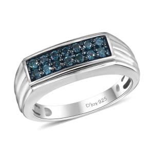 Blue Diamond 0.50 ctw Men's Ring in Rhodium Over Sterling Silver (Size 10.0)