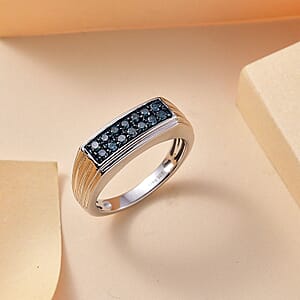 Blue Diamond 0.50 ctw Men's Ring in Rhodium Over Sterling Silver (Size 10.0)