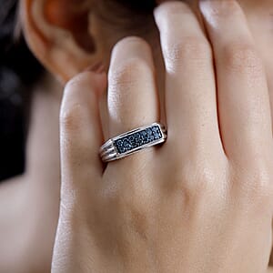 Blue Diamond 0.50 ctw Men's Ring in Rhodium Over Sterling Silver (Size 10.0)