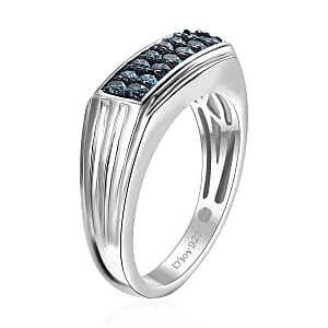 Blue Diamond 0.50 ctw Men's Ring in Rhodium Over Sterling Silver (Size 10.0)