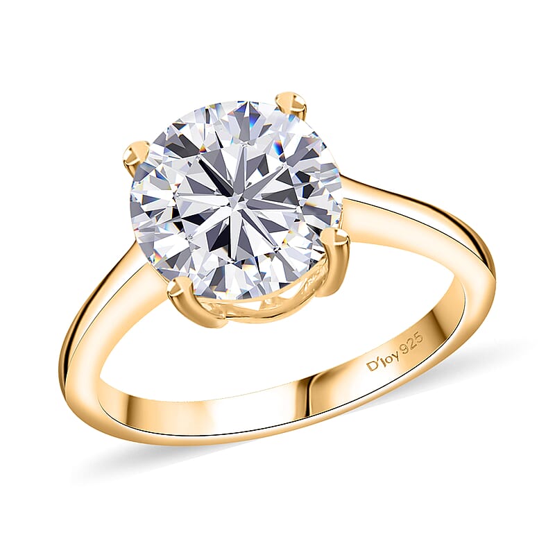 Moissanite 2.50 ctw Solitaire Ring in 18K Vermeil Yellow Gold Over Sterling Silver (Size 10.0)