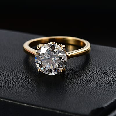 Moissanite 2.50 ctw Solitaire Ring in 18K Vermeil Yellow Gold Over Sterling Silver (Size 10.0)