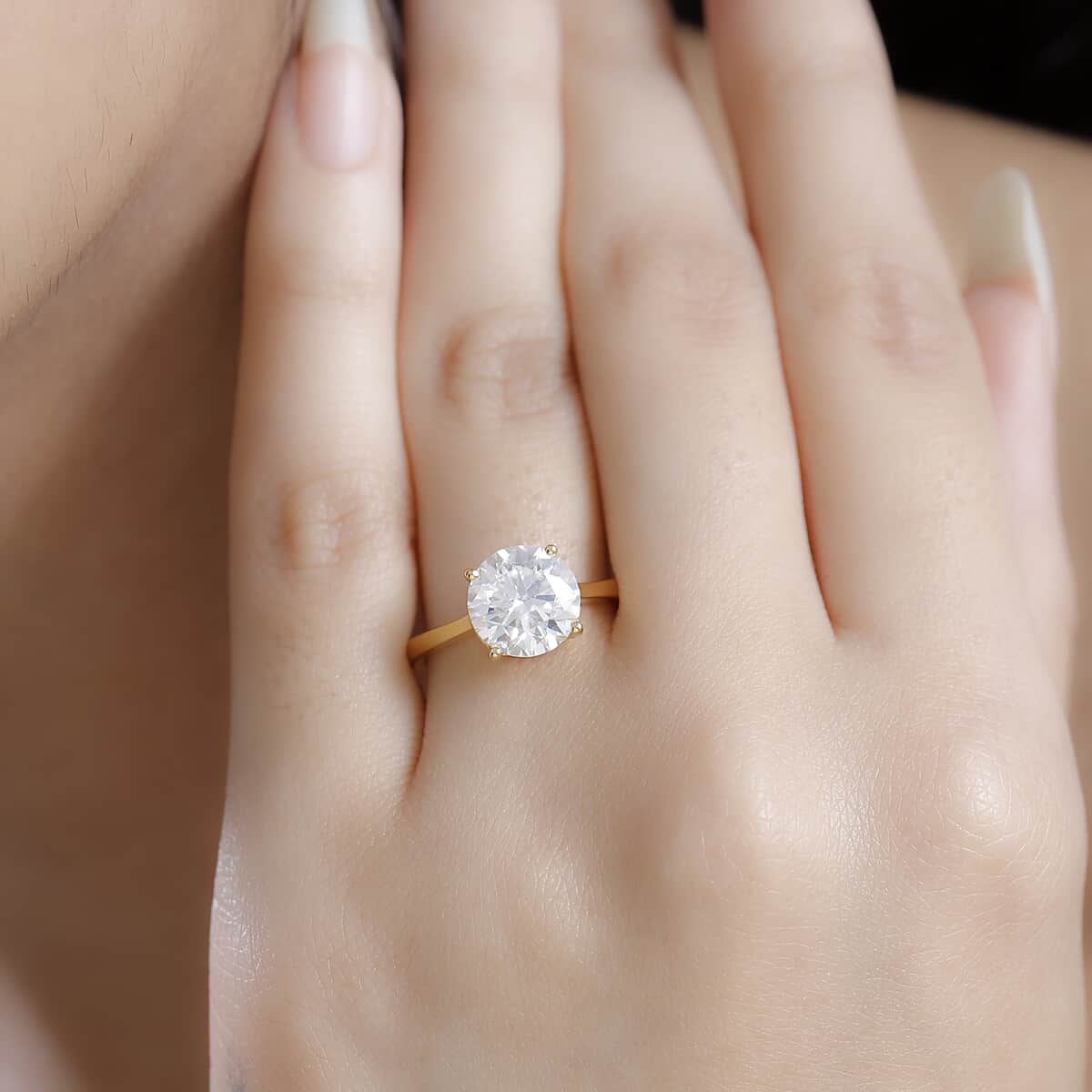 Moissanite (Rnd 9.2mm) Solitaire Ring in 18K Vermeil YG Over Sterling Silver (Size 10.0) 2.50 ctw image number 2