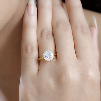 Moissanite 2.50 ctw Solitaire Ring in 18K Vermeil Yellow Gold Over Sterling Silver (Size 10.0)