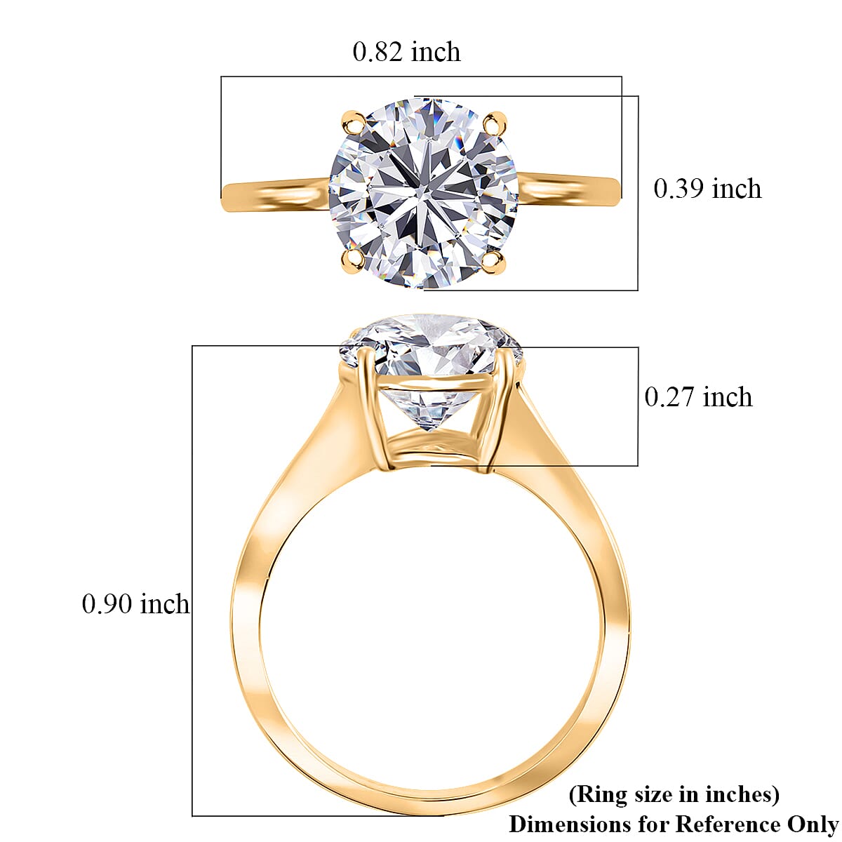 Moissanite 2.50 ctw Solitaire Ring in 18K Vermeil Yellow Gold Over Sterling Silver (Size 10.0)