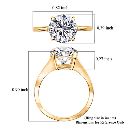 Moissanite 2.50 ctw Solitaire Ring in 18K Vermeil Yellow Gold Over Sterling Silver (Size 10.0)