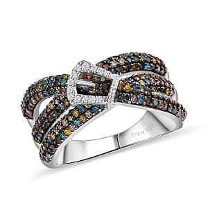 D'Joy Multi Diamond 1.00 ctw Buckle Ring in Rhodium Over Sterling Silver (Size 6.0)