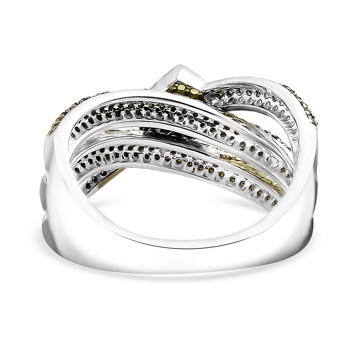Green Diamond and White Diamond 1.00 ctw Buckle Ring in Rhodium Over Sterling Silver (Size 6.0) image number 4
