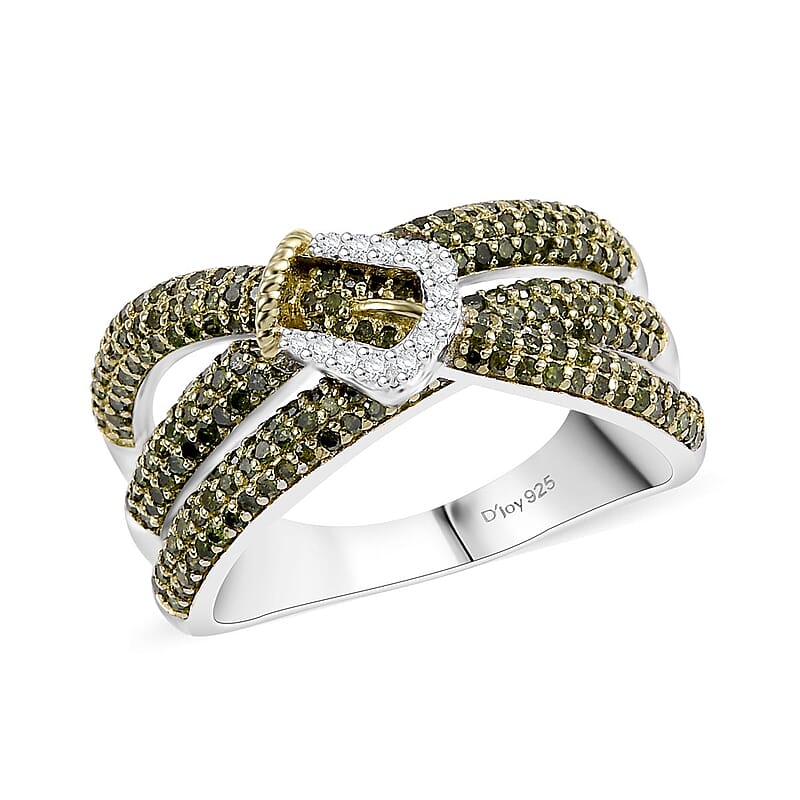 D'Joy Green and White Diamond 1.00 ctw Ring in Rhodium Over Sterling Silver (Size 7.0)