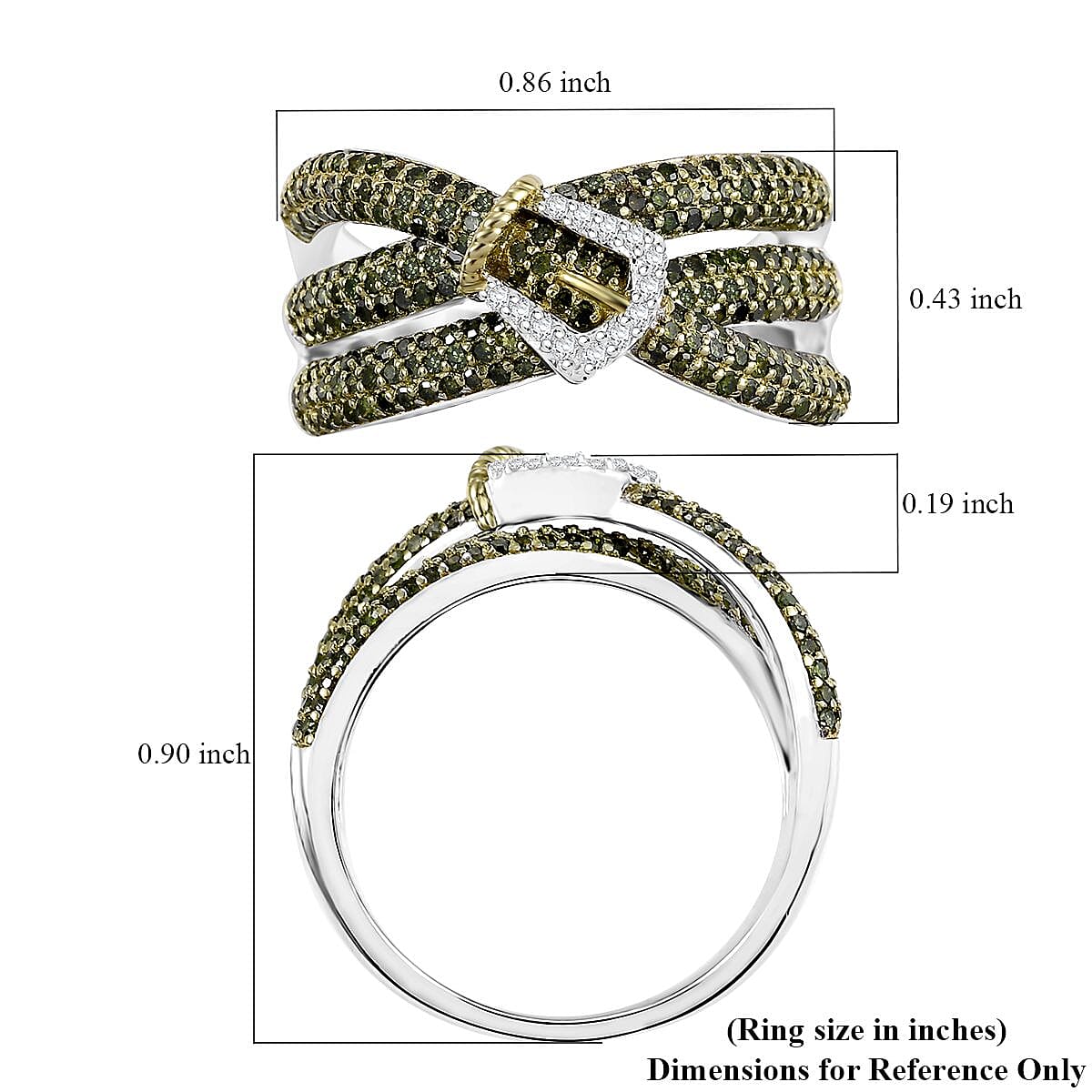 D'Joy Green and White Diamond 1.00 ctw Ring in Rhodium Over Sterling Silver (Size 7.0)
