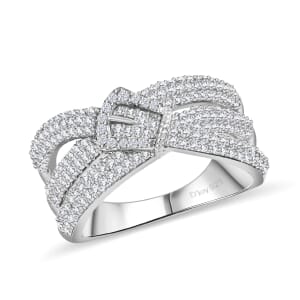 Diamond 1.00 ctw Buckle Ring in Rhodium Over Sterling Silver (Size 6.0)