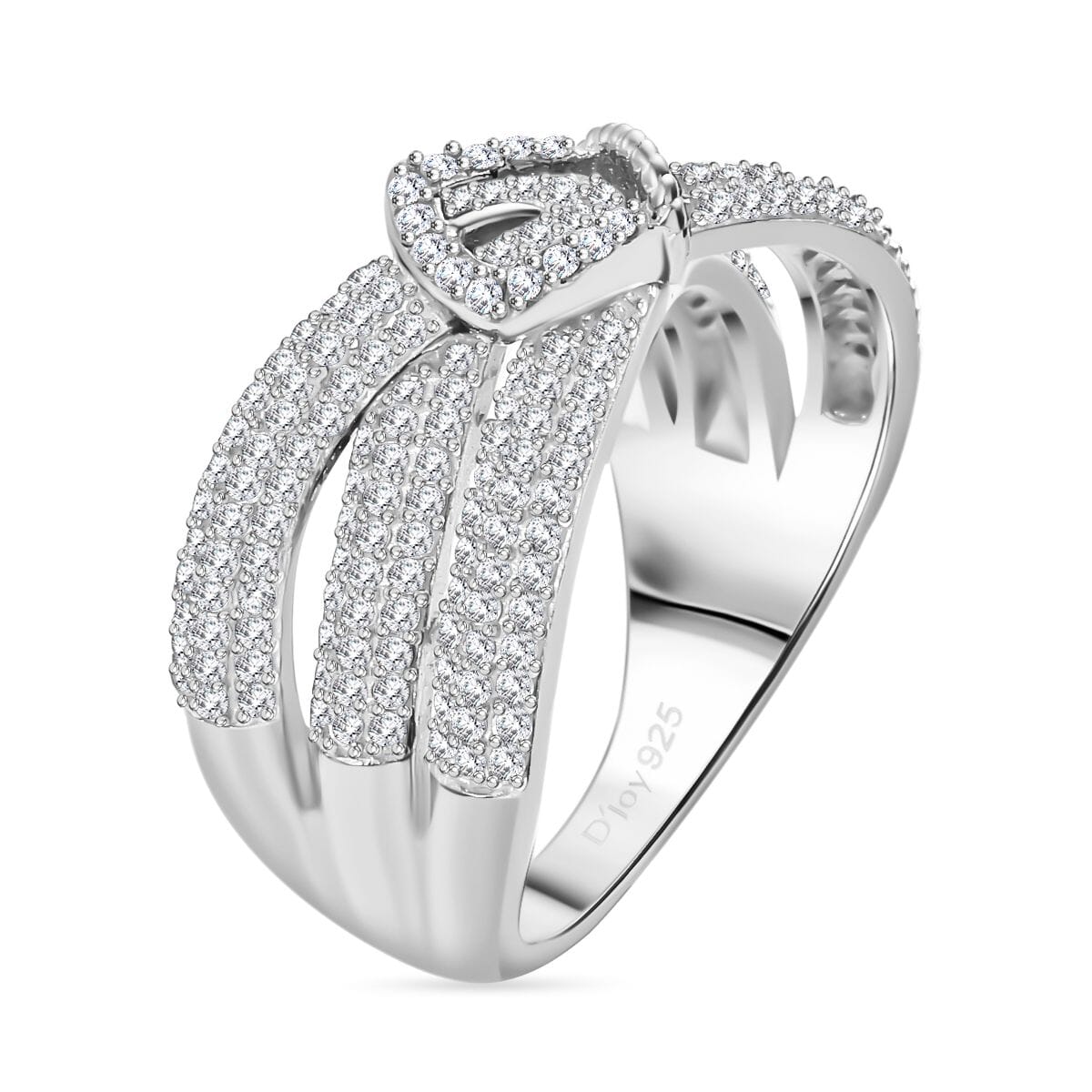 Diamond 1.00 ctw Buckle Ring in Rhodium Over Sterling Silver (Size 6.0) image number 3