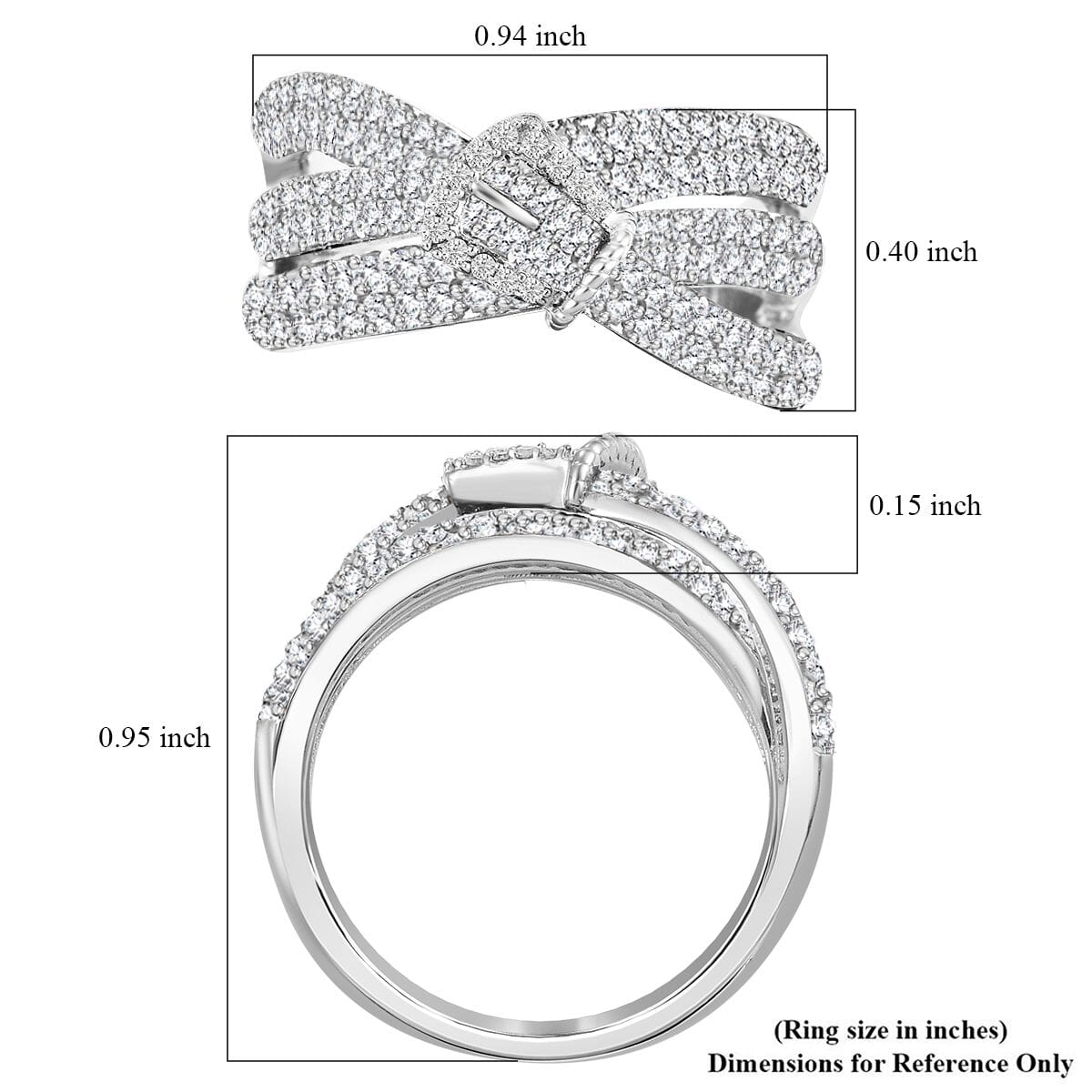 Diamond 1.00 ctw Buckle Ring in Rhodium Over Sterling Silver (Size 6.0) image number 5