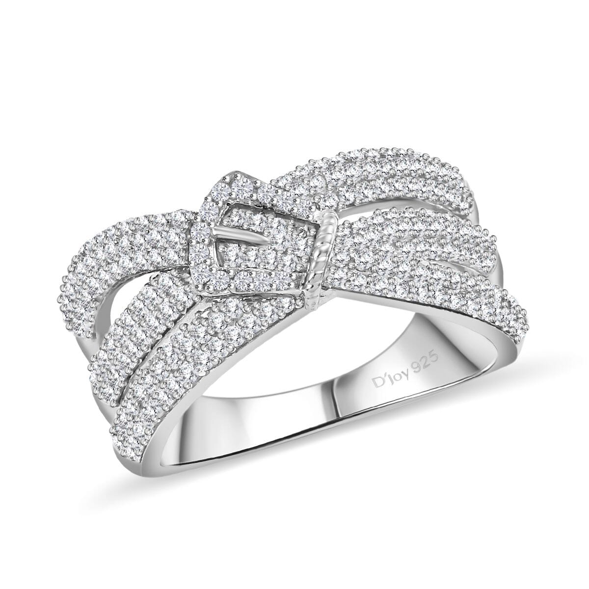 Diamond 1.00 ctw Buckle Ring in Rhodium Over Sterling Silver (Size 8.0) image number 0