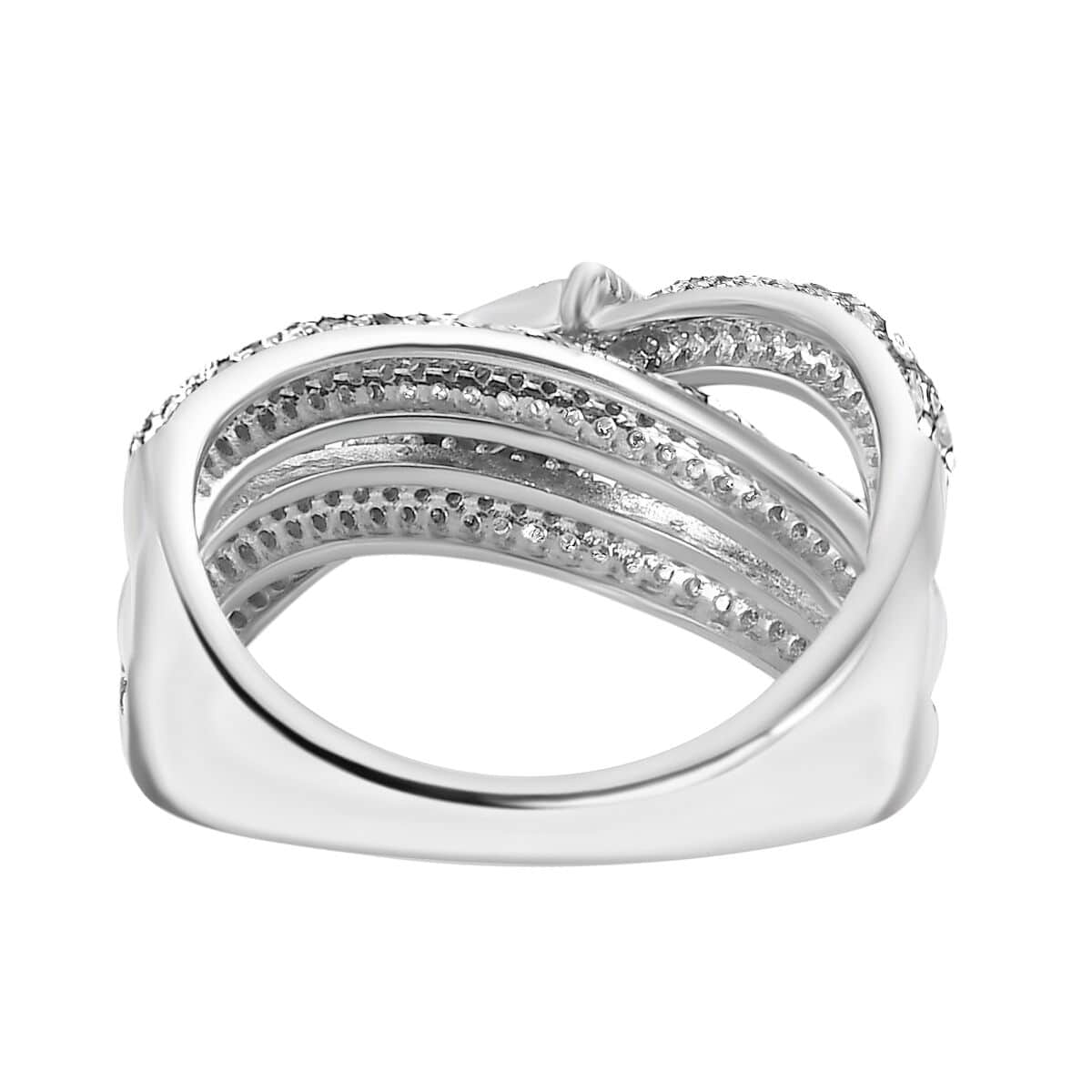 Diamond 1.00 ctw Buckle Ring in Rhodium Over Sterling Silver (Size 9.0) image number 4