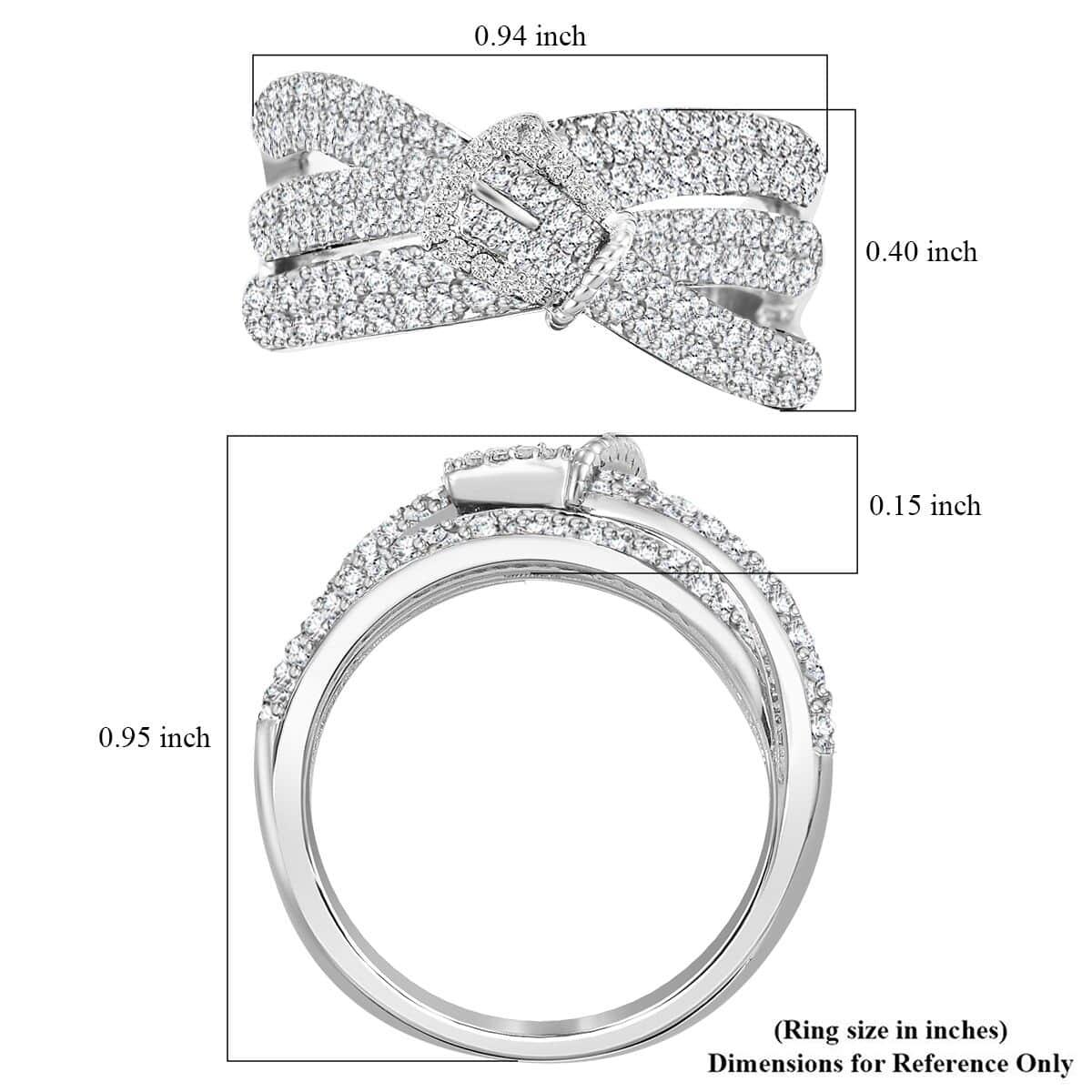 Diamond 1.00 ctw Buckle Ring in Rhodium Over Sterling Silver (Size 9.0) image number 5