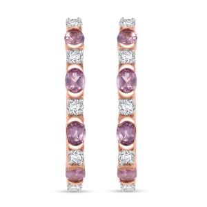 Narsipatnam Pink Spinel and White Zircon 2.35 ctw Hoop Earrings in 18K Vermeil Rose Gold Over Sterling Silver