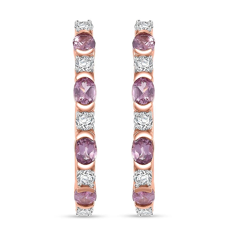 D'Joy Narsipatnam Pink Spinel and White Zircon 2.35 ctw Hoop Earrings in 18K Vermeil Rose Gold Over Sterling Silver