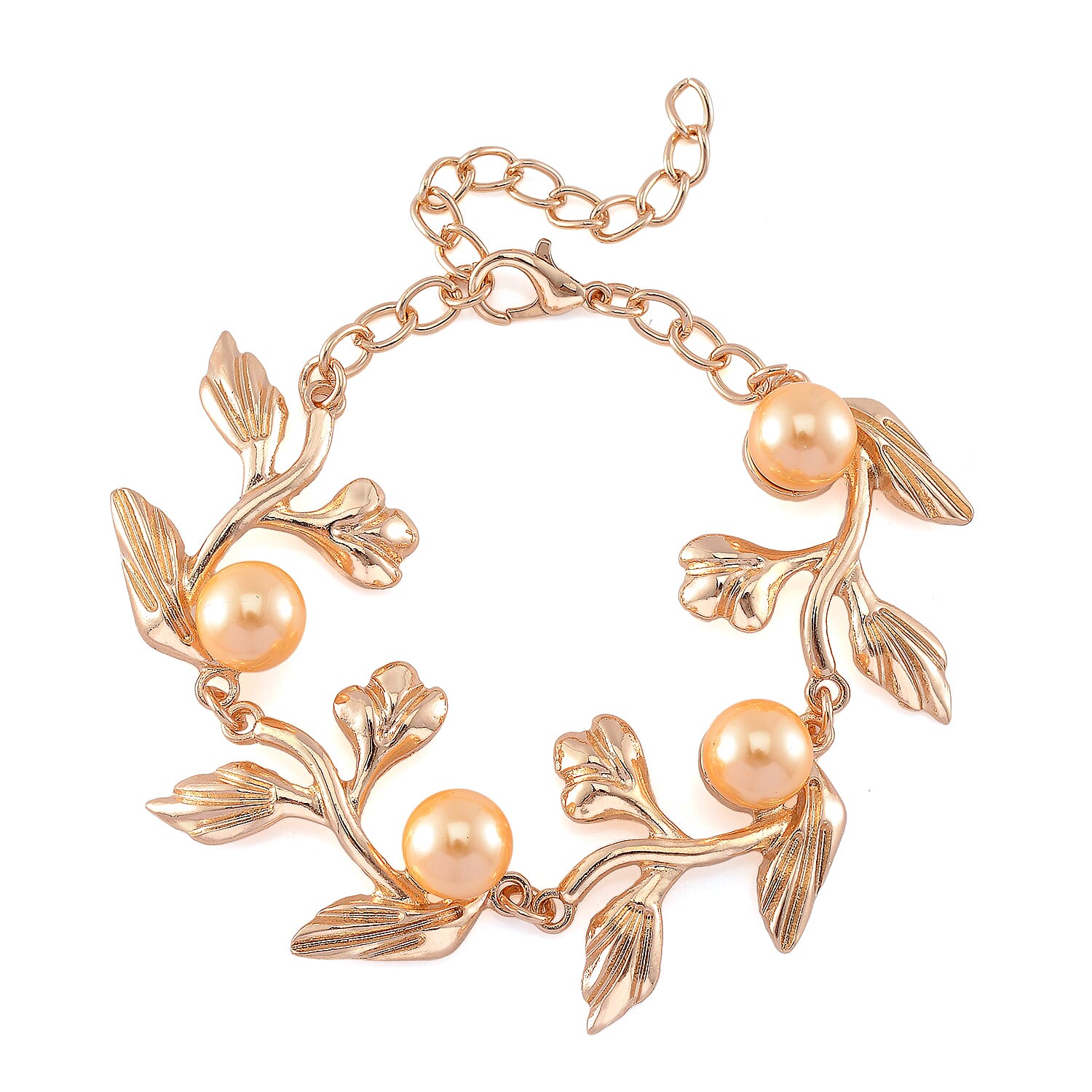 Golden Color Shell Pearl Designer Inspired Leaf Bracelet (7-9In) in Goldtone