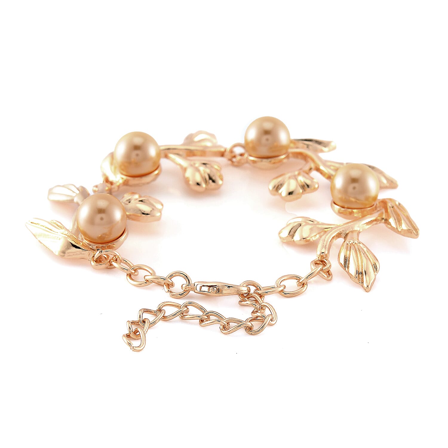 Golden Color Shell Pearl Designer Inspired Leaf Bracelet (7-9In) in Goldtone