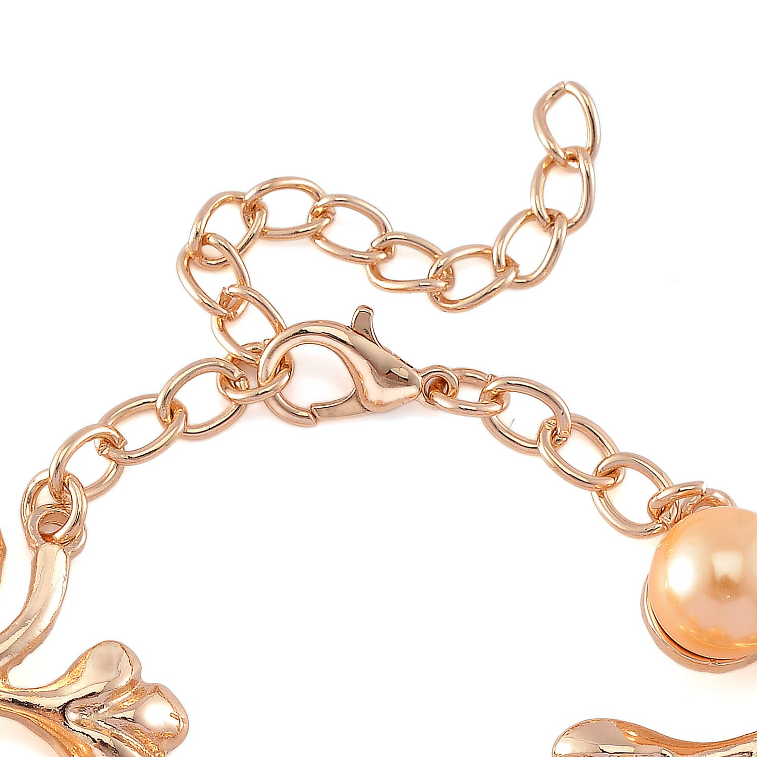 Golden Color Shell Pearl Designer Inspired Leaf Bracelet (7-9In) in Goldtone
