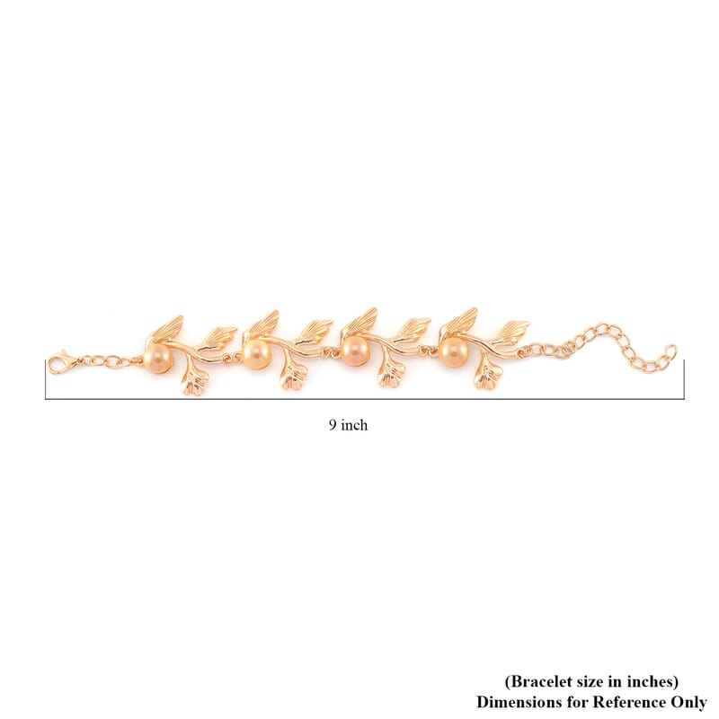 Golden Color Shell Pearl Designer Inspired Leaf Bracelet (7-9In) in Goldtone