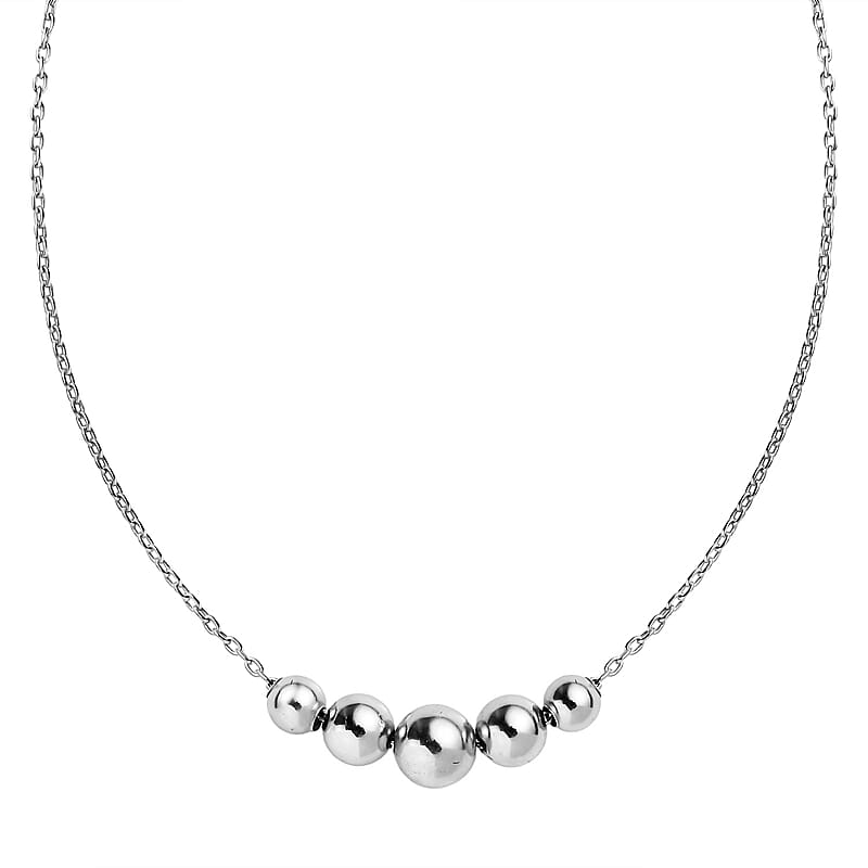 Beaded Necklace in Rhodium Over Sterling Silver 2.68 Grams 20 Inches