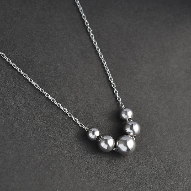 Beaded Necklace in Rhodium Over Sterling Silver 2.68 Grams 20 Inches