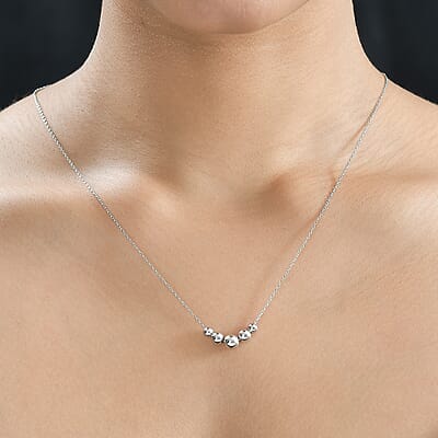 Beaded Necklace in Rhodium Over Sterling Silver 2.68 Grams 20 Inches