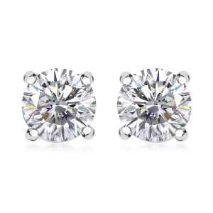 D'Joy 100 Facets Moissanite 1.25 ctw Solitaire Stud Earrings in Rhodium Over Sterling Silver
