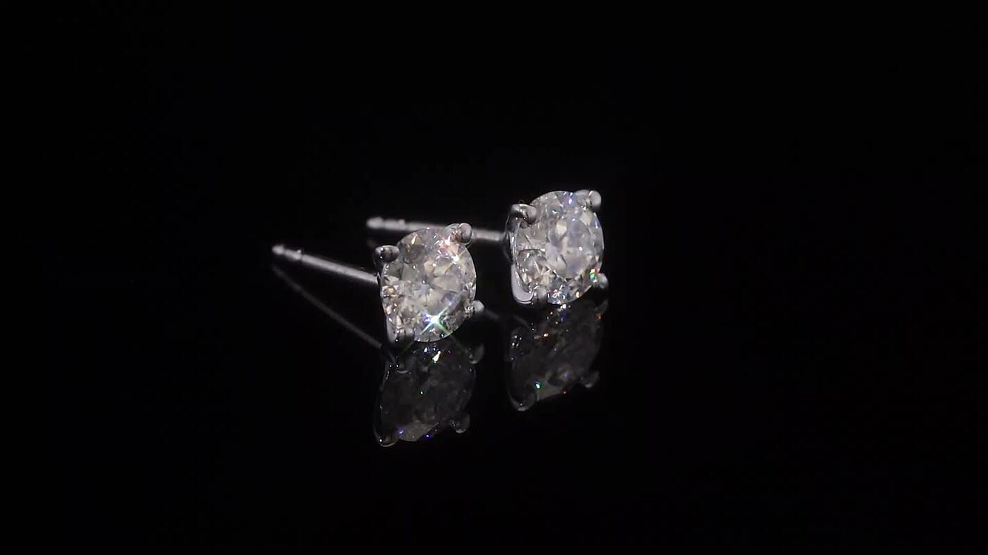 100 Facets Moissanite Solitaire Stud Earrings in Rhodium Over Sterling Silver 1.25 ctw