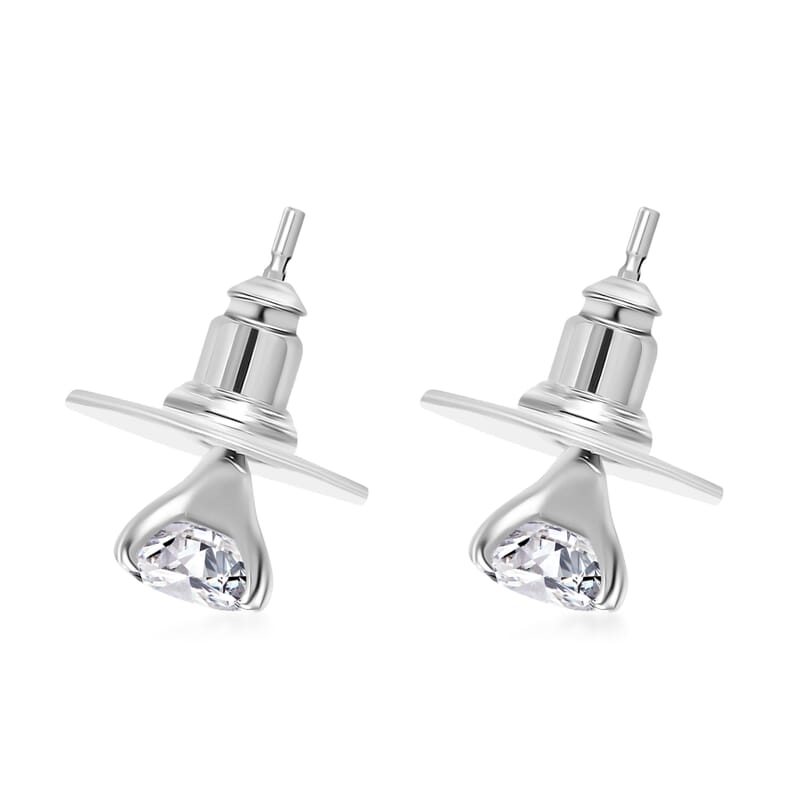 D'Joy 100 Facets Moissanite 1.25 ctw Solitaire Stud Earrings in Rhodium Over Sterling Silver