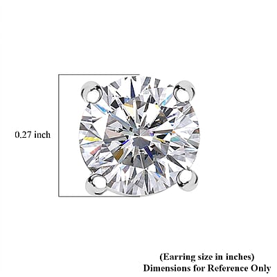 D'Joy 100 Facets Moissanite 1.25 ctw Solitaire Stud Earrings in Rhodium Over Sterling Silver