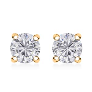 100 Facets Moissanite 1.25 ctw Solitaire Stud Earrings in 18K Vermeil YG Over Sterling Silver