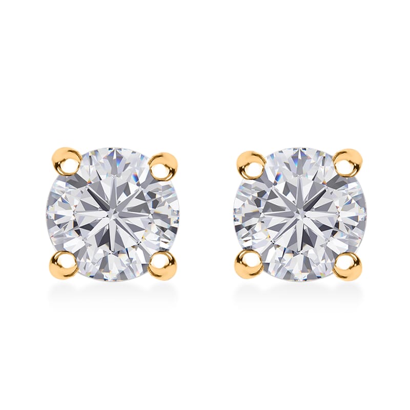 D'Joy 100 Facets Moissanite 1.25 ctw Solitaire Stud Earrings in 18K Vermeil Yellow Gold Over Sterling Silver