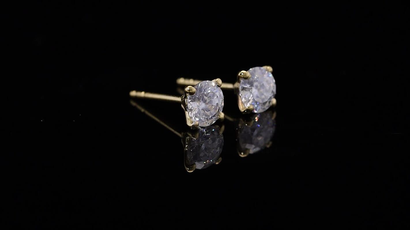 100 Facets Moissanite Solitaire Stud Earrings in Rhodium Over Sterling Silver 1.25 ctw