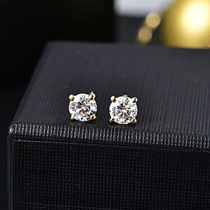 D'Joy 100 Facets Moissanite 1.25 ctw Solitaire Stud Earrings in 18K Vermeil Yellow Gold Over Sterling Silver