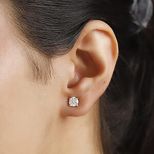 D'Joy 100 Facets Moissanite 1.25 ctw Solitaire Stud Earrings in 18K Vermeil Yellow Gold Over Sterling Silver