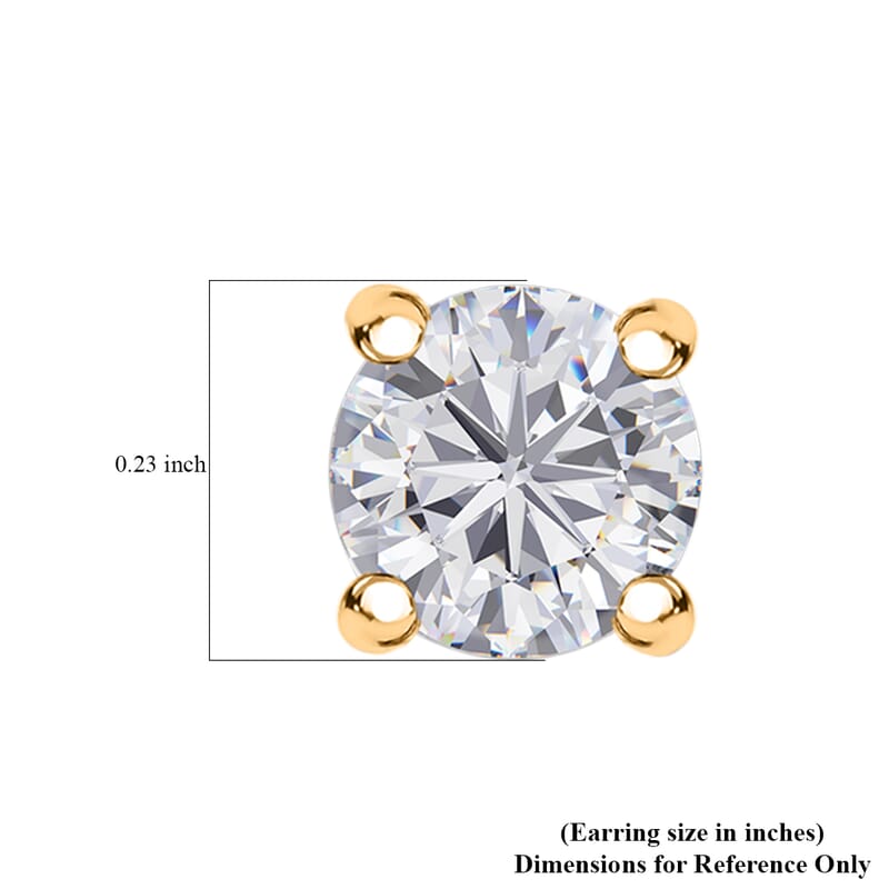 D'Joy 100 Facets Moissanite 1.25 ctw Solitaire Stud Earrings in 18K Vermeil Yellow Gold Over Sterling Silver