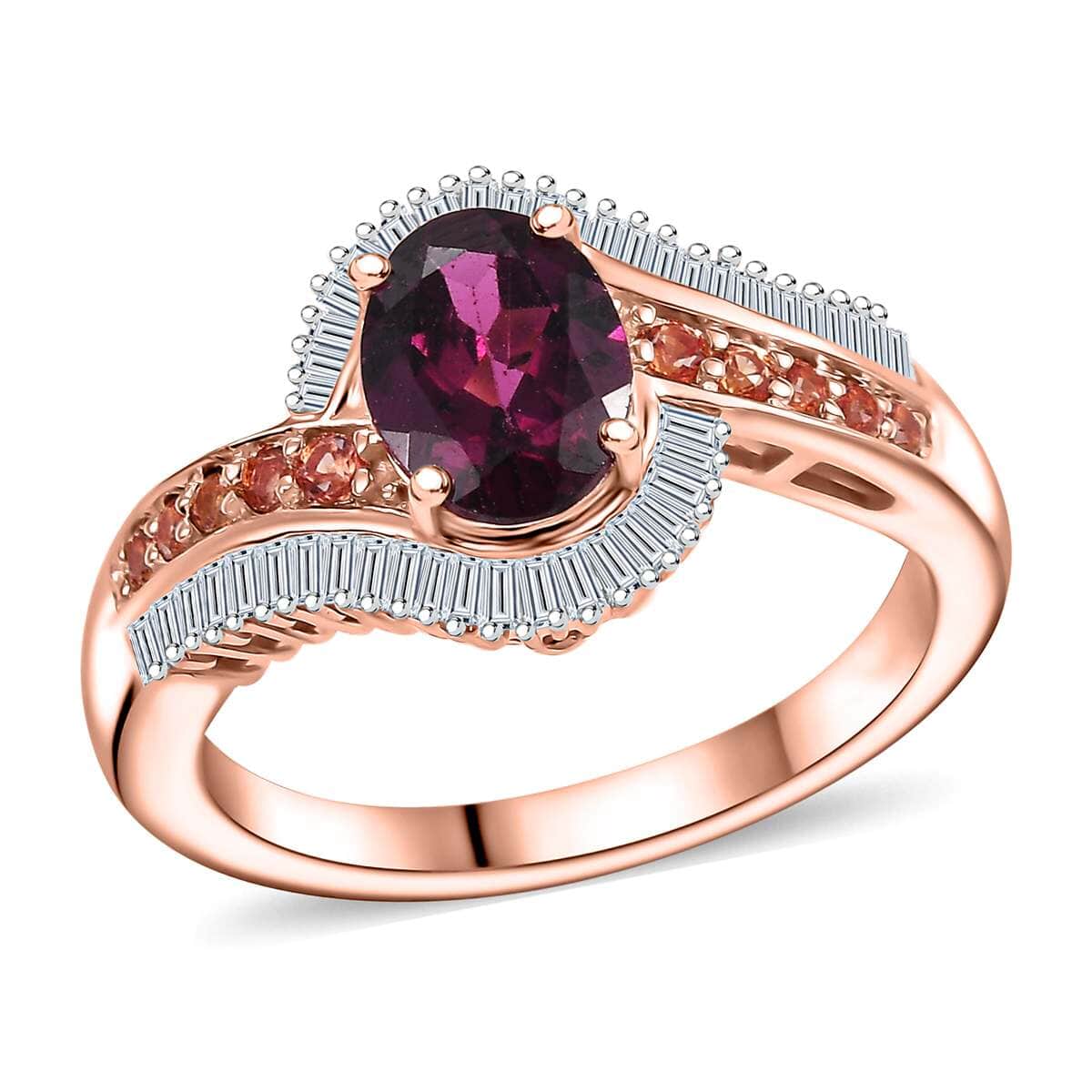 AAA Radiant Ember Garnet, Padparadscha Sapphire (BT) and Diamond 2.00 ctw Flowing Waves Ring in 18K Vermeil Rose Gold Over Sterling Silver (Size 10.0) image number 0