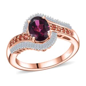 AAA Radiant Ember Garnet, Padparadscha Sapphire (BT) and Diamond 2.00 ctw Flowing Waves Ring in 18K Vermeil Rose Gold Over Sterling Silver (Size 10.0)