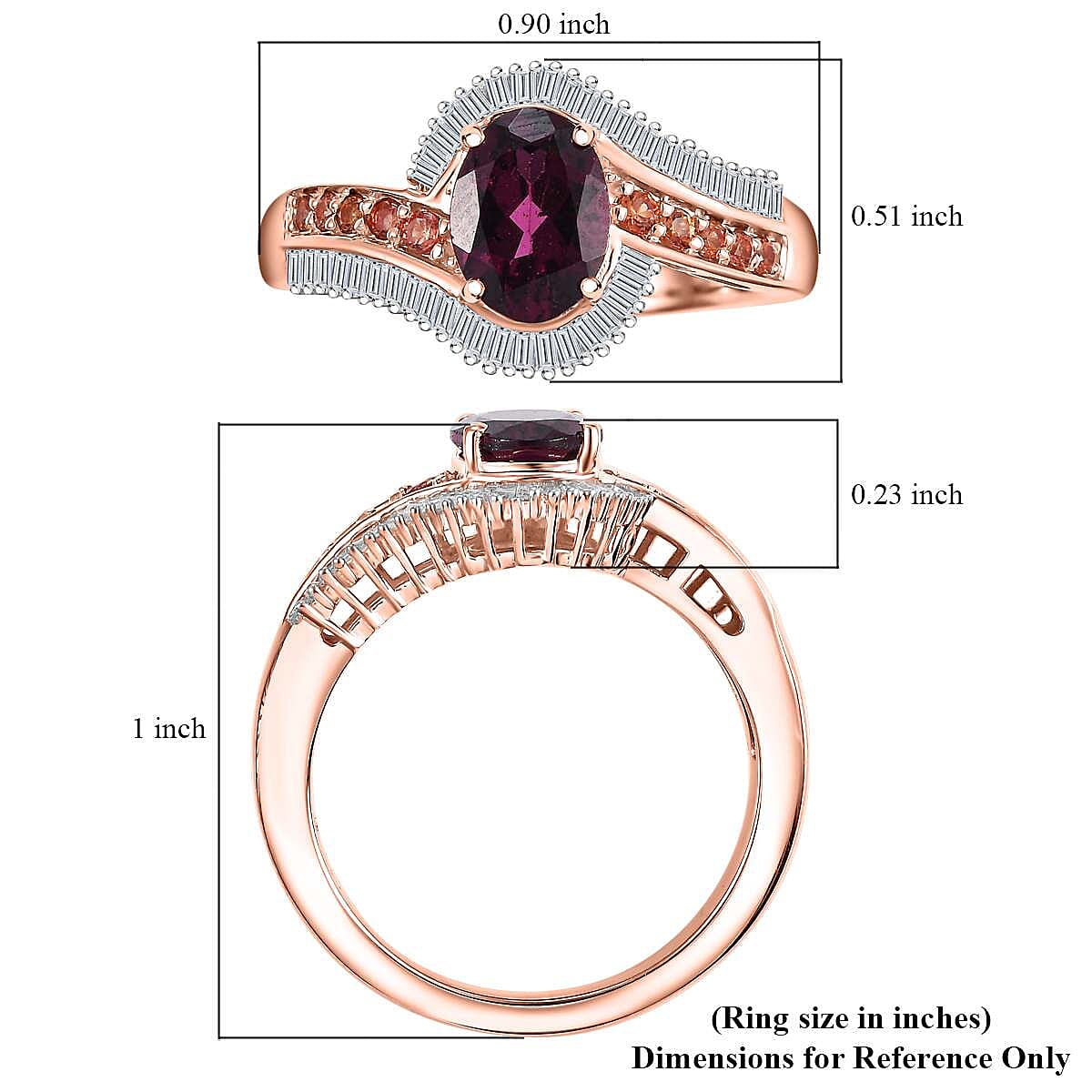 AAA Radiant Ember Garnet, Padparadscha Sapphire (BT) and Diamond 2.00 ctw Flowing Waves Ring in 18K Vermeil Rose Gold Over Sterling Silver (Size 10.0)