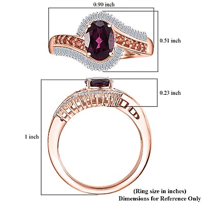 AAA Radiant Ember Garnet, Padparadscha Sapphire (BT) and Diamond 2.00 ctw Flowing Waves Ring in 18K Vermeil Rose Gold Over Sterling Silver (Size 10.0)