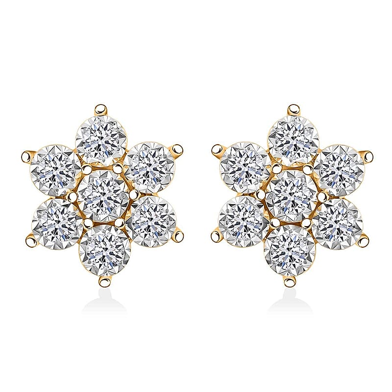 Luxuriant Lab Grown Diamond G SI 1.25 ctw Floral Earrings in 14K Yellow Gold Over Sterling Silver