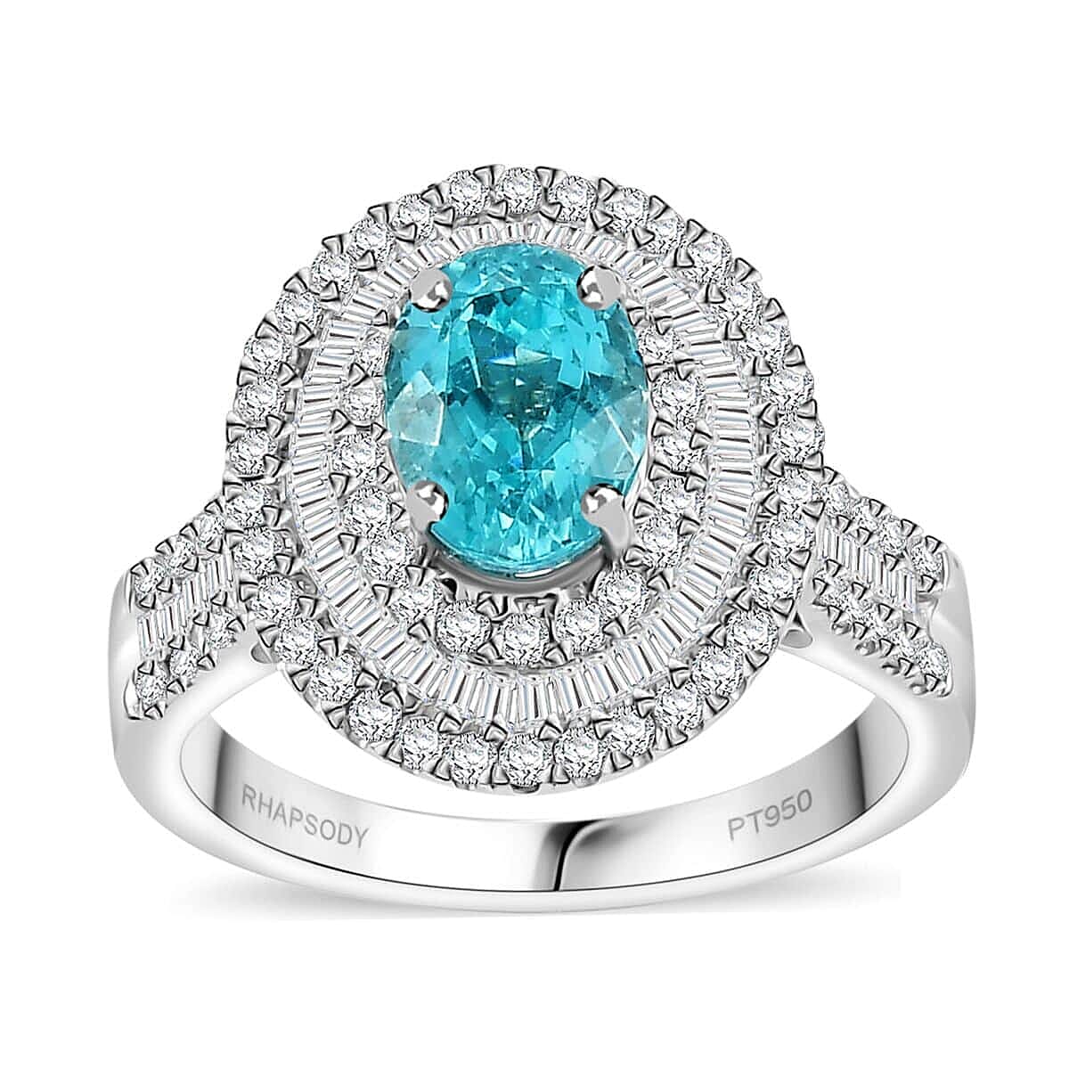Rhapsody AAAA Paraiba Tourmaline, Diamond (E-F, VS) Ring in 950 Platinum 3.18 ctw (Size 10.0)