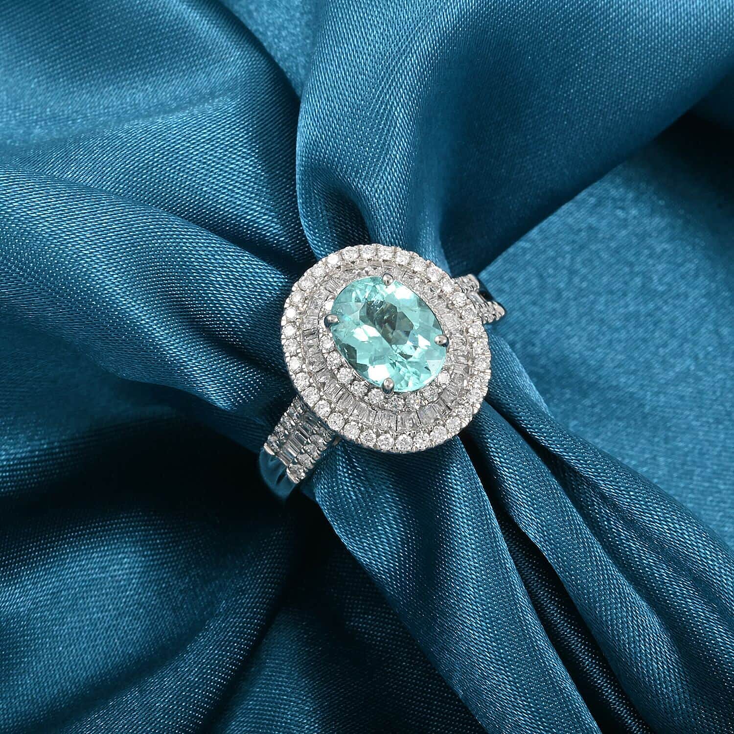 Rhapsody AAAA Paraiba Tourmaline, Diamond (E-F, VS) Ring in 950 Platinum 3.18 ctw (Size 10.0)
