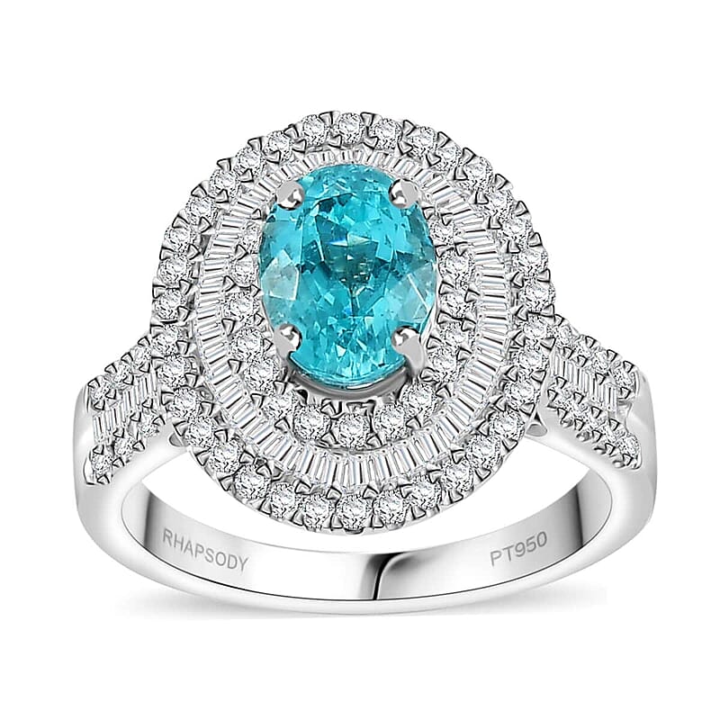 Rhapsody AAAA Paraiba Tourmaline, Diamond Ring in 950 Platinum 3.18 ctw (Size 7.0)