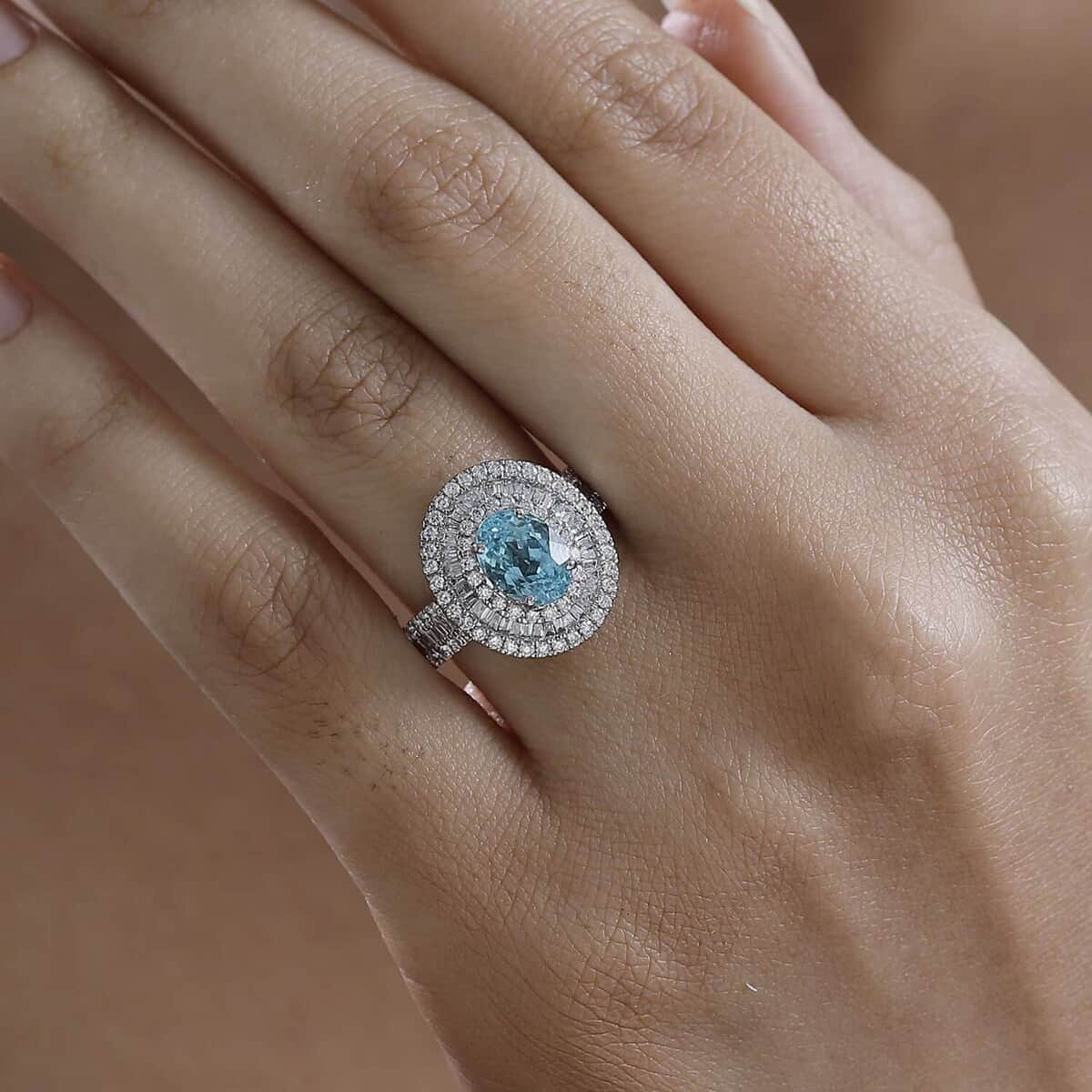 Rhapsody AAAA Paraiba Tourmaline and E-F VS Diamond 3.18 ctw Ring in 950 Platinum (Size 7.0) 8.28 Grams image number 2